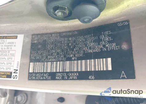 2006 Toyota 4Runner Sr5 V6 z USA, uszkodzony, nr VIN JTEZU14R460078182